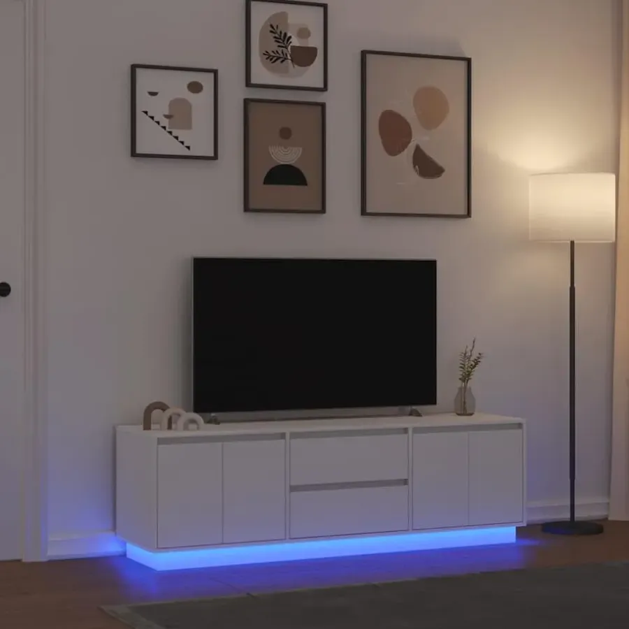 vidaXL - LED TV-meubel met 2 lades en 4 deuren - Wit - Hout - 160.5x41x50 cm