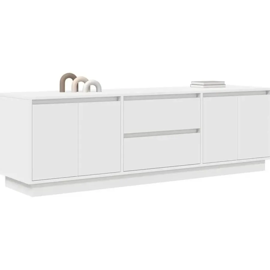 vidaXL - LED TV-meubel met 2 lades en 4 deuren - Wit - Hout - 160.5x41x50 cm