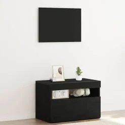 Tv Meubels-vidaXL - LED TV-meubel met deur - Zwart eiken - Hout - 60x35x40 cm