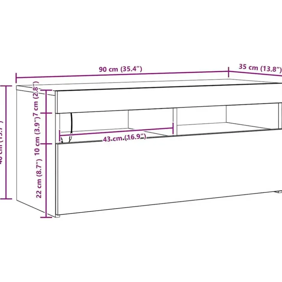 vidaXL - LED TV-meubel met deur - Zwart eiken - Hout - 90x35x40 cm