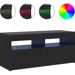 vidaXL - LED TV-meubel met deur - Zwart eiken - Hout - 90x35x40 cm