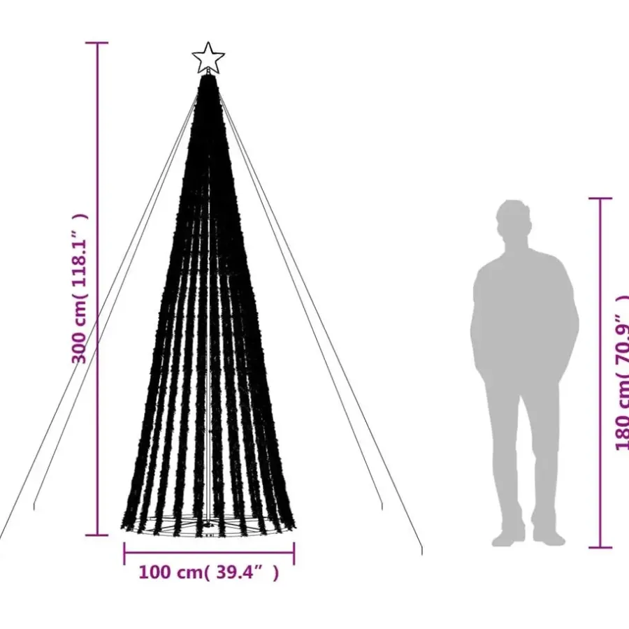 vidaXL - LED-kerstboom met spikes 688 LEDs 100x300 cm - Koudwit - Koper, ijzer