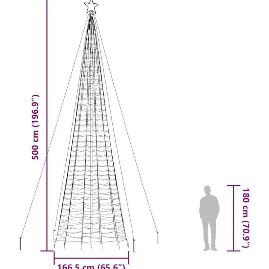 Kerstverlichting-vidaXL - LED-kerstboom met spikes 1534 LEDs 166,5x500 cm - Warmwit - Koper