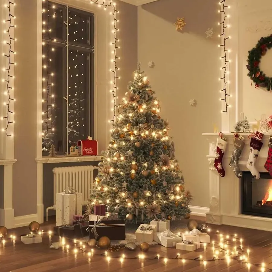 Kerstverlichting-vidaXL - Led-slinger - Warmwit en donkergroen