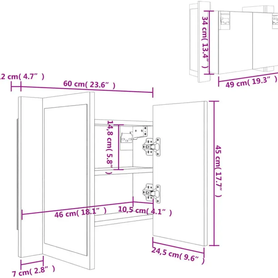 Spiegelkasten-vidaXL - Led-spiegelkast - Grijs - Bewerkt hout