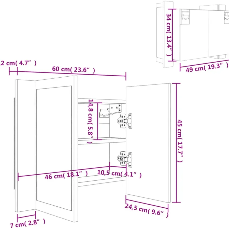 Spiegelkasten-vidaXL - Led-spiegelkast - Wit - Bewerkt hout