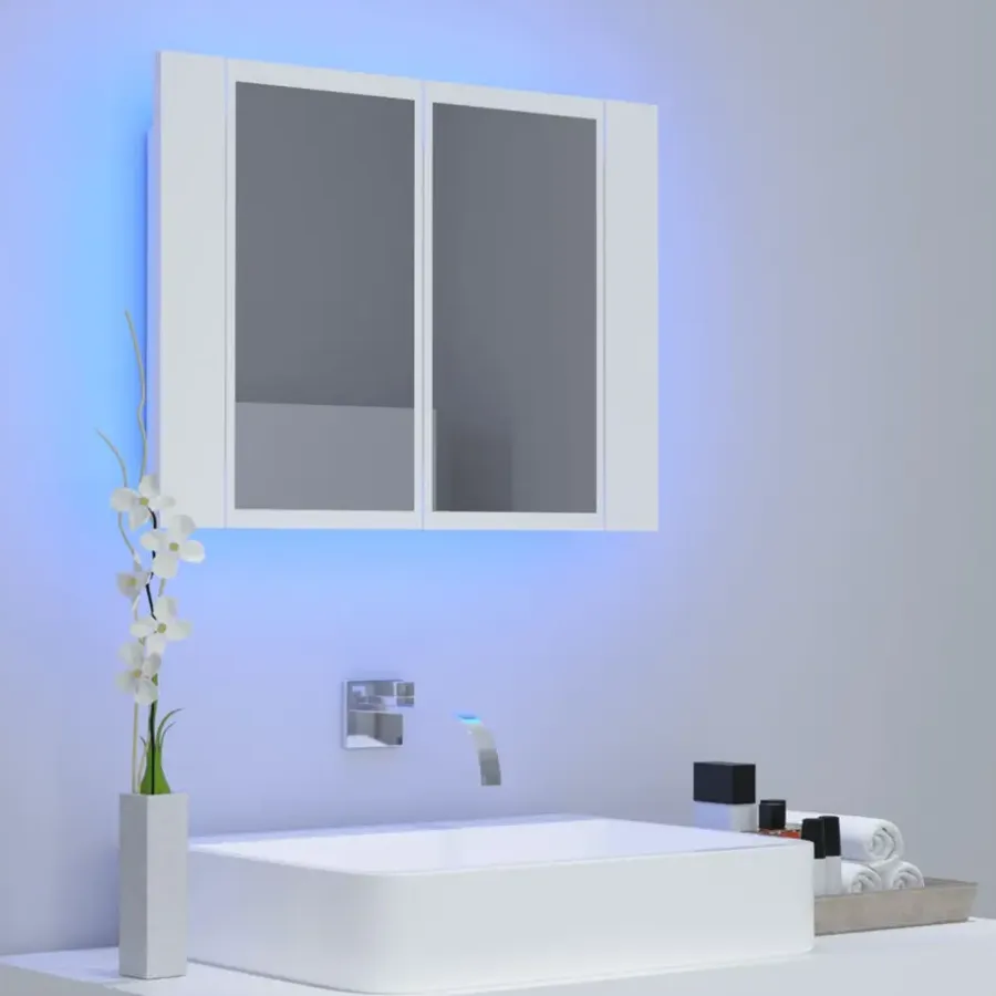 Spiegelkasten-vidaXL - Led-spiegelkast - Wit - Bewerkt hout