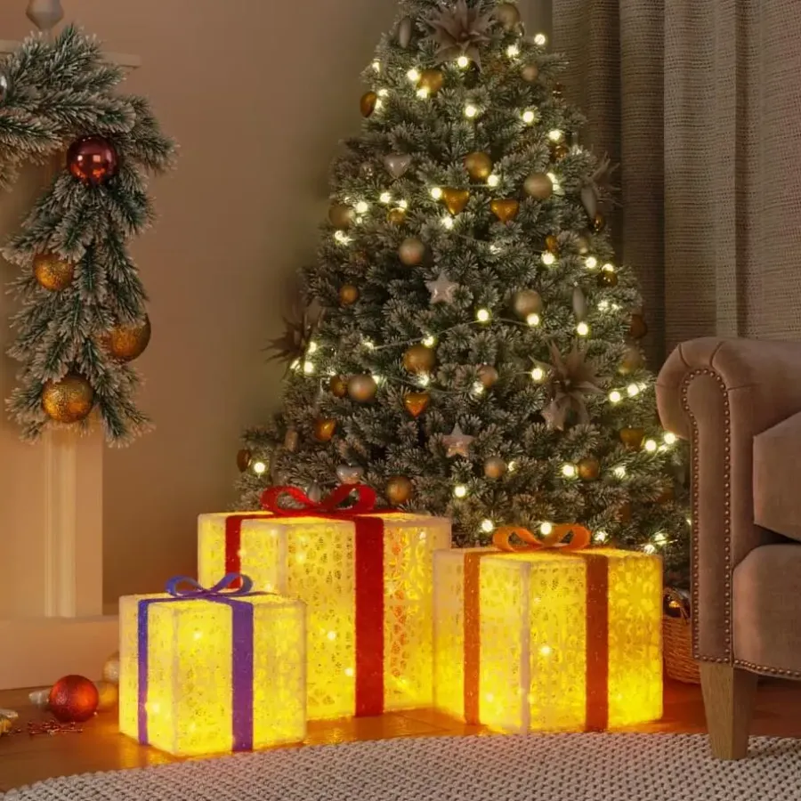 Kerstverlichting-vidaXL - Lichtgevende Kerstdoos - Wit - 3 stuks