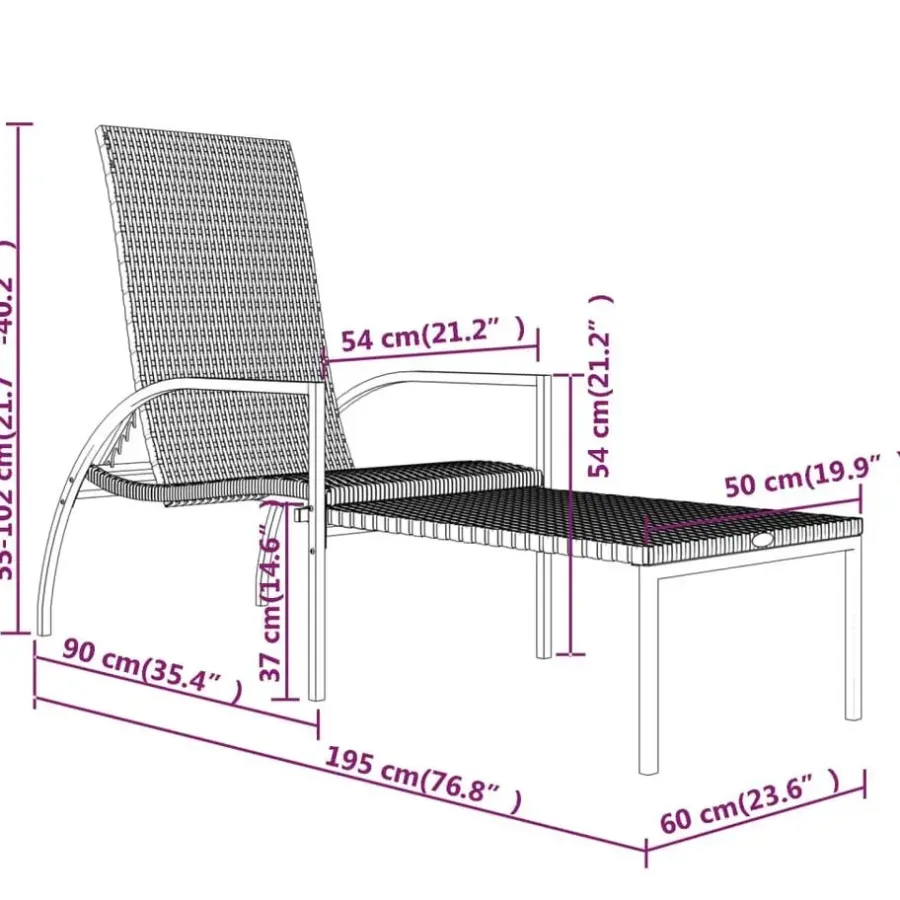 Ligbedden-vidaXL - Ligbed - Zwart - Poly rattan
