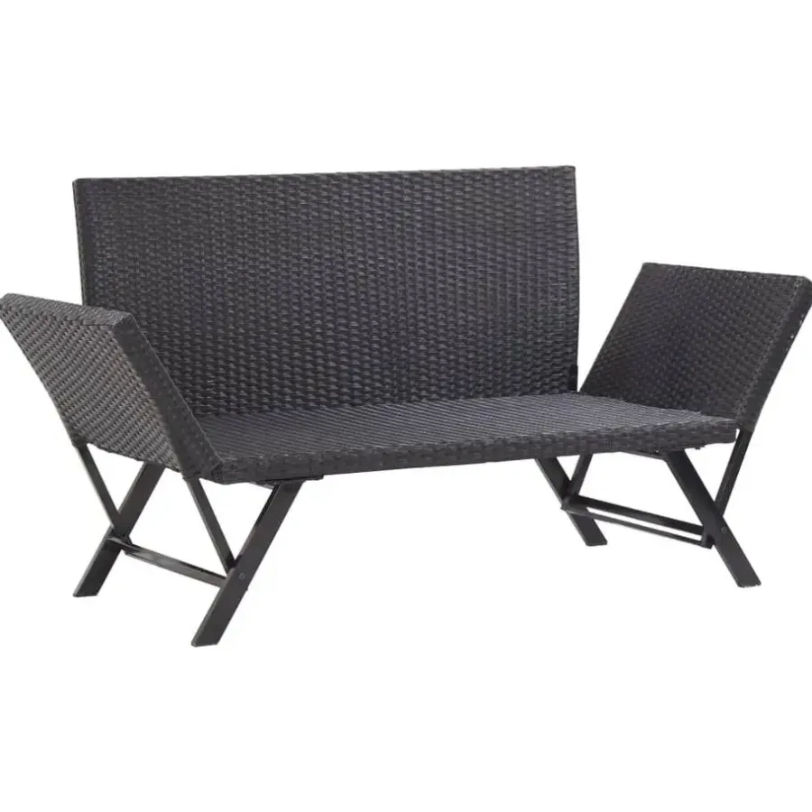 Tuinbanken-vidaXL - Ligbed - Zwart - Poly rattan
