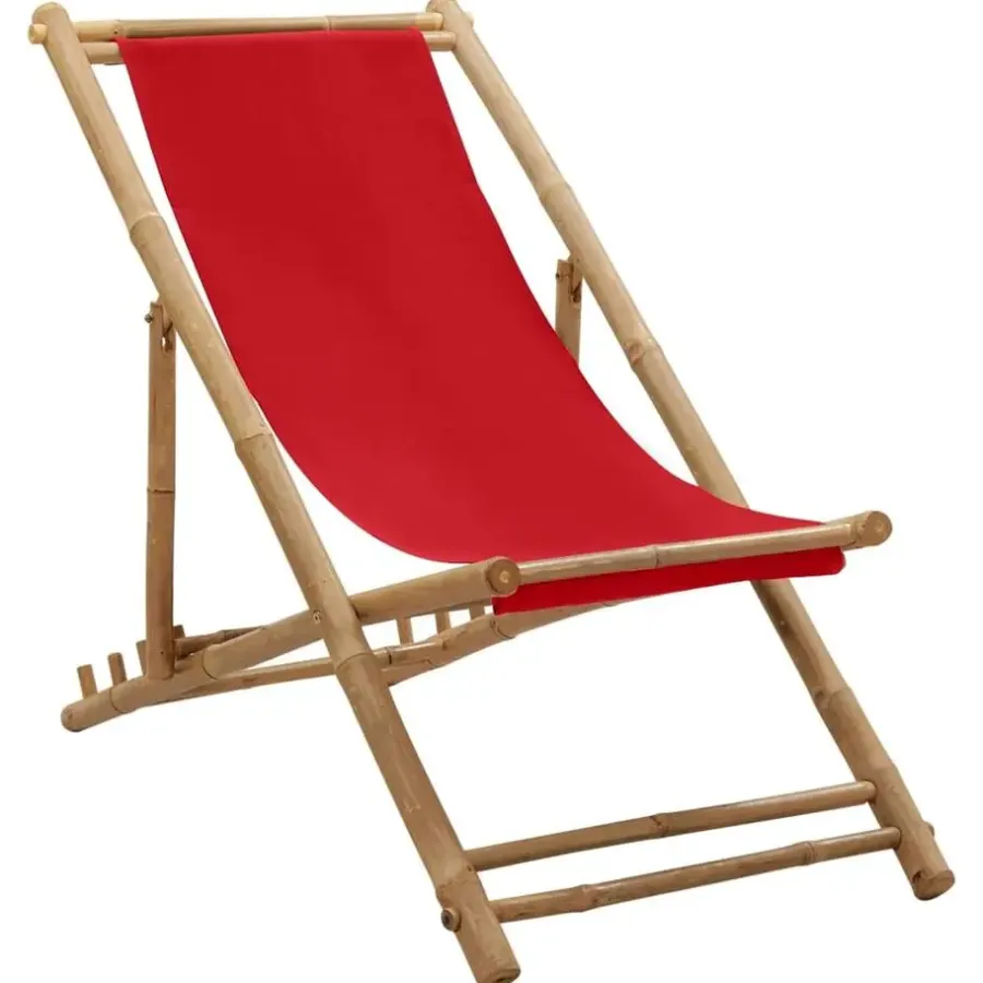 vidaXL - Ligstoel - Rood - Bamboe en canvas