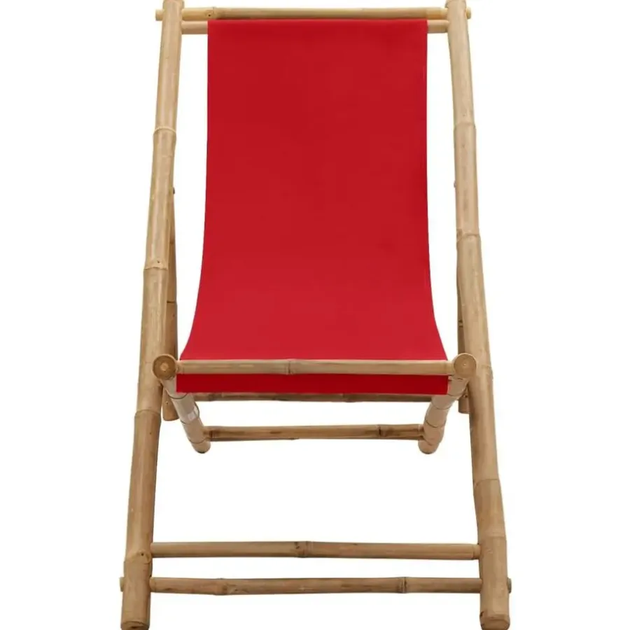 vidaXL - Ligstoel - Rood - Bamboe en canvas