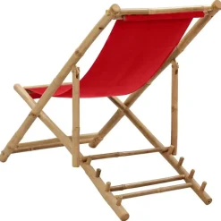 vidaXL - Ligstoel - Rood - Bamboe en canvas