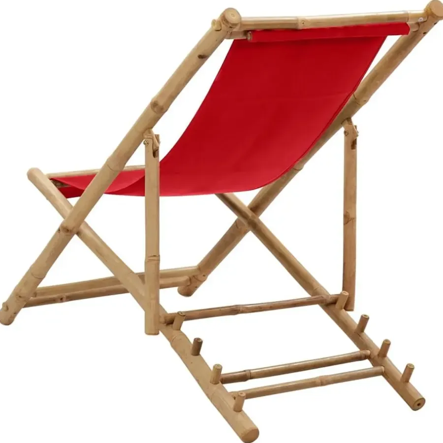 vidaXL - Ligstoel - Rood - Bamboe en canvas