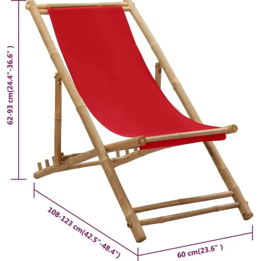vidaXL - Ligstoel - Rood - Bamboe en canvas