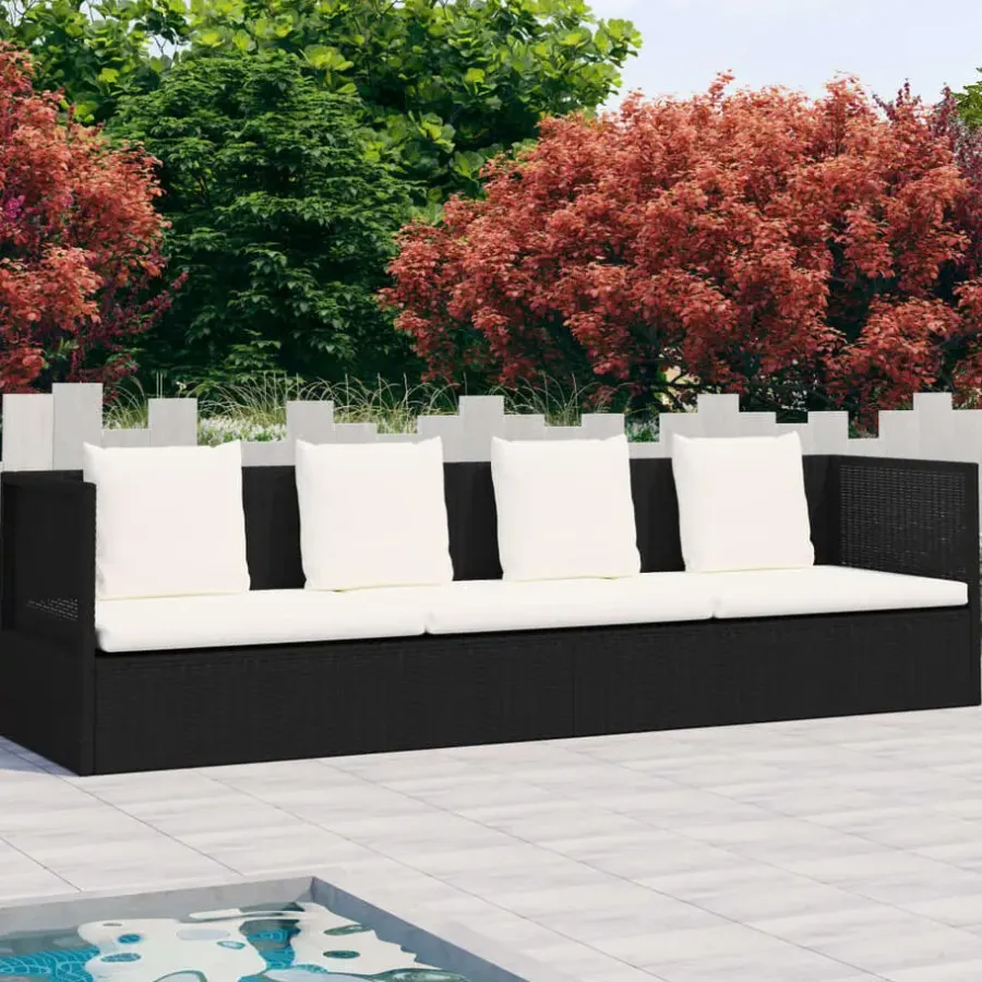 Loungebanken-vidaXL - Loungebank - Zwart - Poly rattan