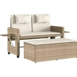 Loungebanken-vidaXL - Loungebanken Verstelbare met crème kussens - Beige - 113x61x87 cm