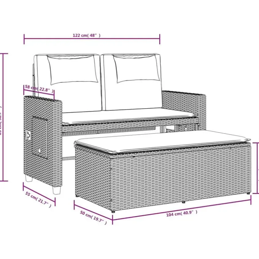 Loungebanken-vidaXL - Loungebanken Verstelbare met crème kussens - Beige - 113x61x87 cm