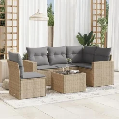 vidaXL - Loungeset - Beige - Poly rattan - 6 stuks - Met kussens