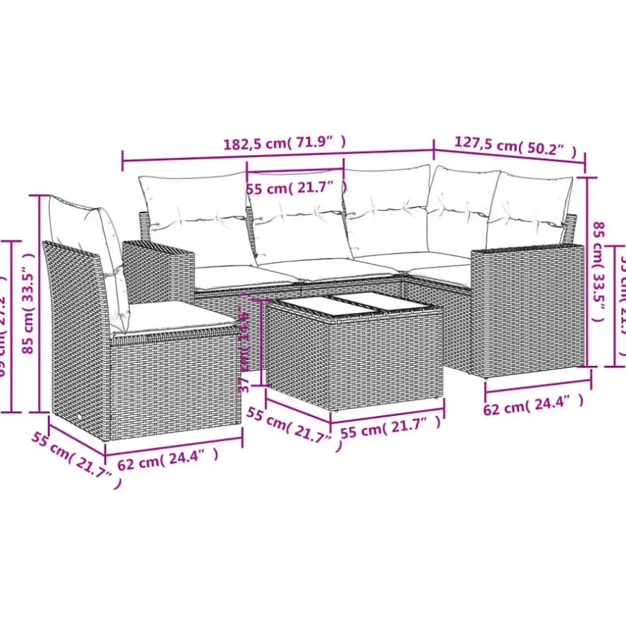 vidaXL - Loungeset - Beige - Poly rattan - 6 stuks - Met kussens