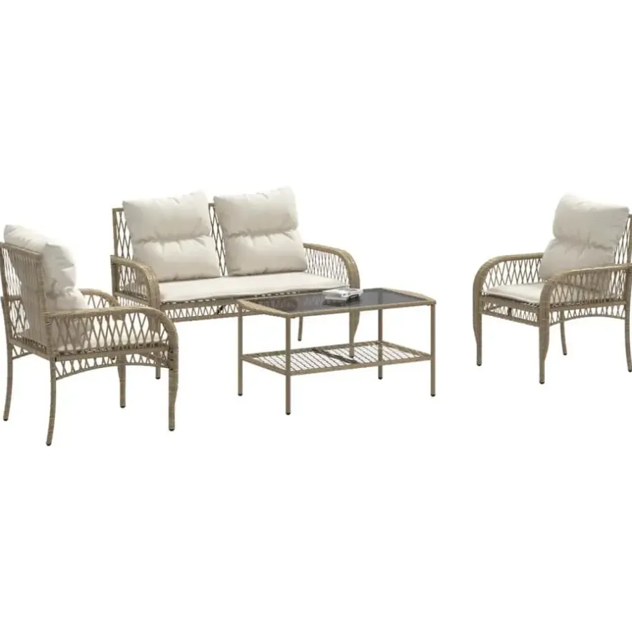 Loungesets-vidaXL - Loungeset - Beige - Poly rattan