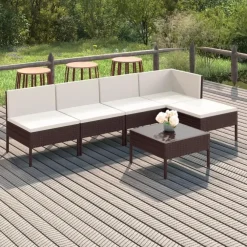 Loungesets-vidaXL - Loungeset - Bruin - Poly rattan - 6 stuks - Met kussens