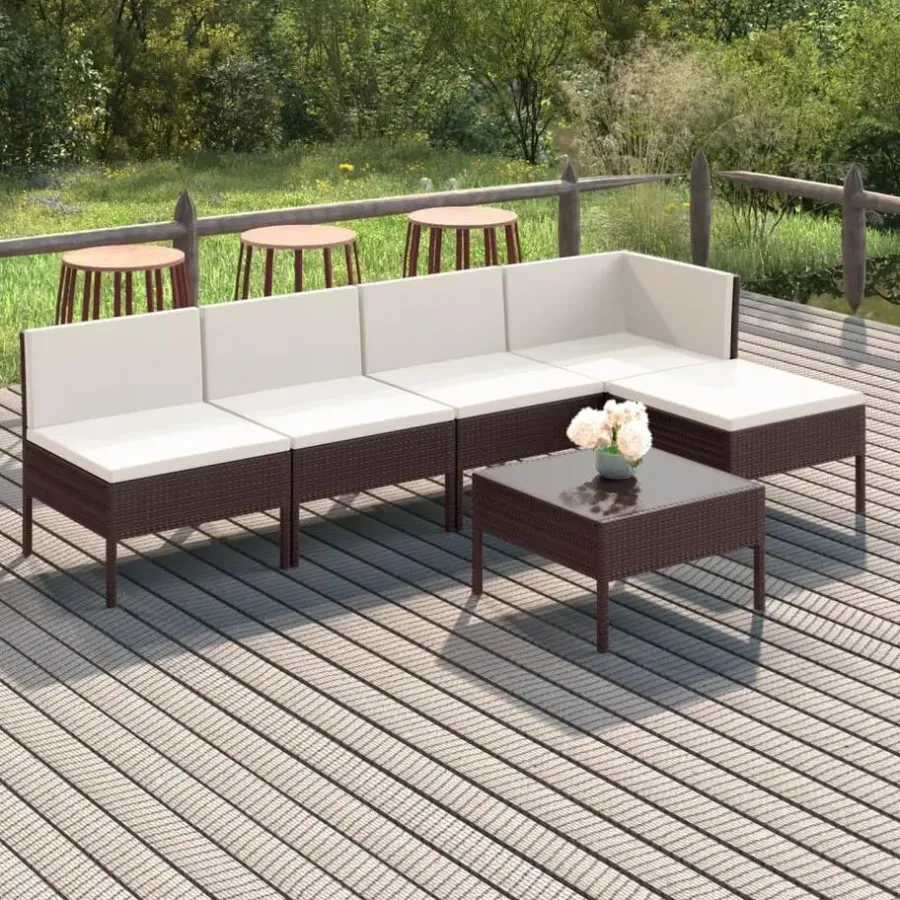 Loungesets-vidaXL - Loungeset - Bruin - Poly rattan - 6 stuks - Met kussens