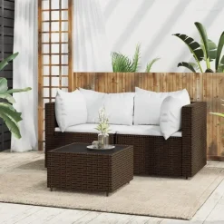 Loungesets-vidaXL - Loungeset - Bruin - Poly rattan - 3 stuks - Met kussens