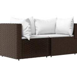 Loungesets-vidaXL - Loungeset - Bruin - Poly rattan - 3 stuks - Met kussens