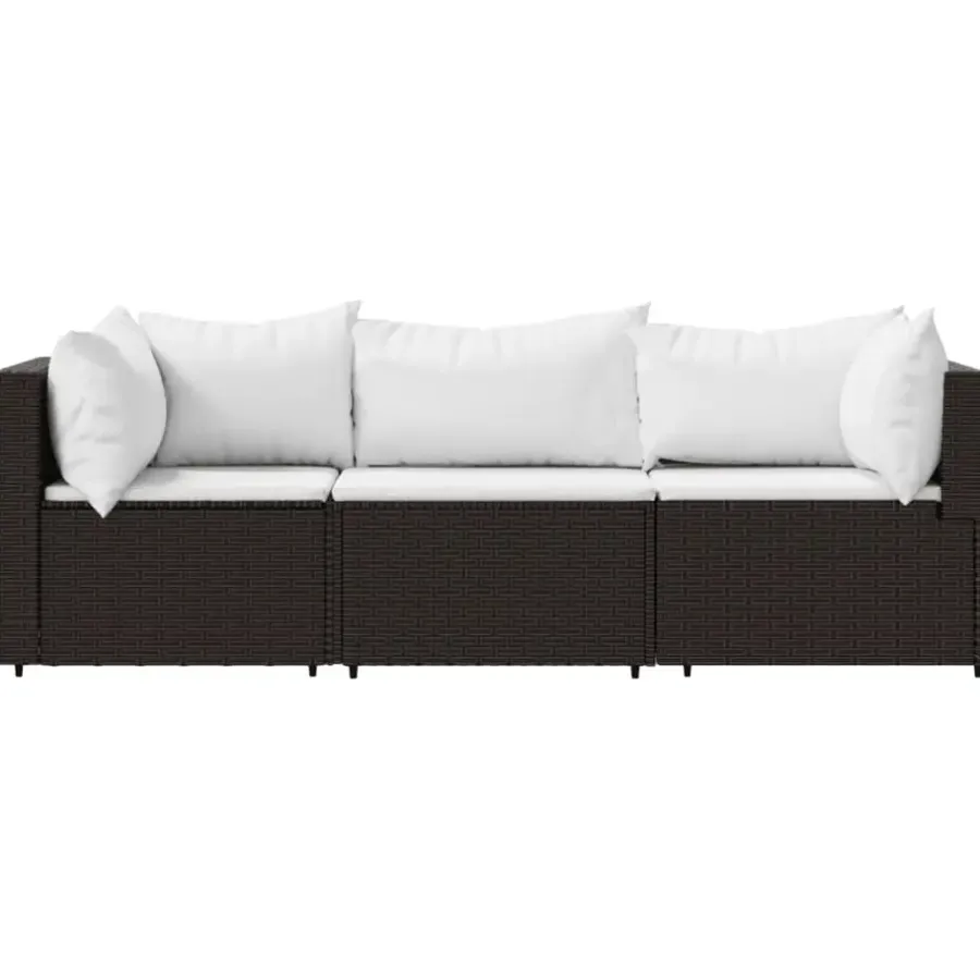 vidaXL - Loungeset - Bruin - Poly rattan - 3 stuks - Met kussens