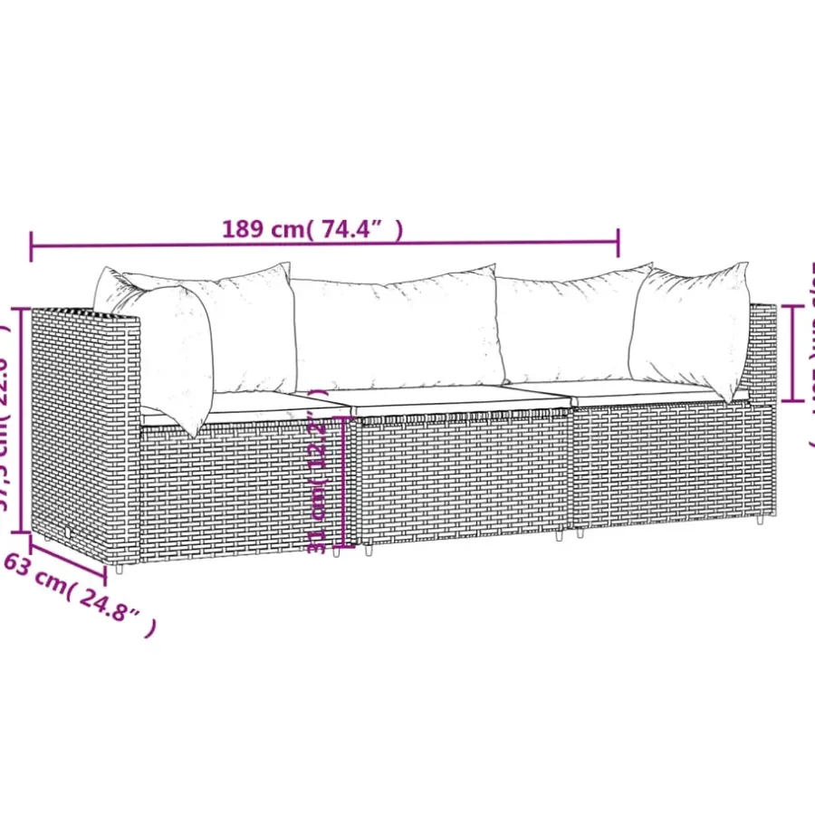vidaXL - Loungeset - Bruin - Poly rattan - 3 stuks - Met kussens