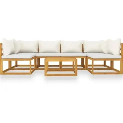 Loungesets-vidaXL - Loungeset - Crème - Acaciahout - 7 stuks - Met kussens
