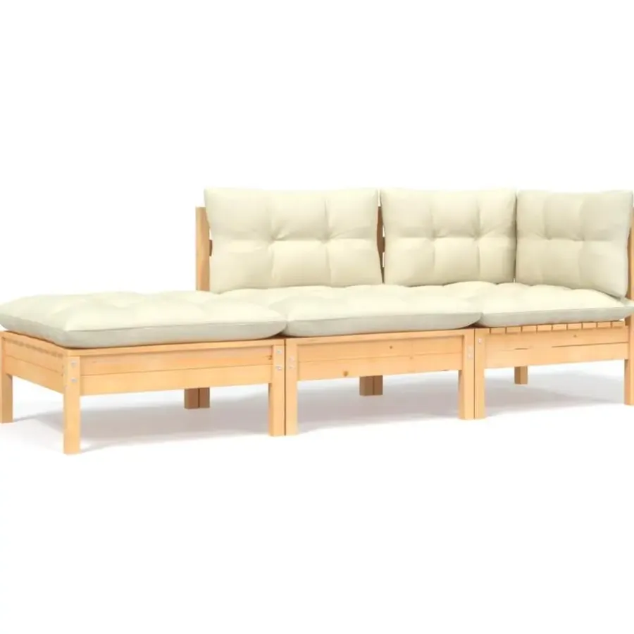 Loungebanken-vidaXL - Loungeset - Crème - Grenenhout
