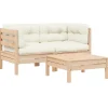 vidaXL - Loungeset - Crème - Grenenhout - 3 stuks - Met kussens