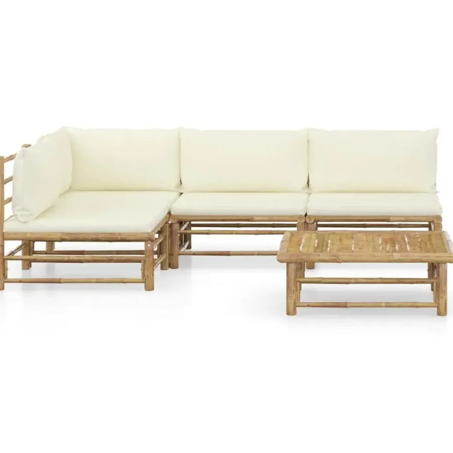 Loungesets-vidaXL - Loungeset - Crèmewitte - Bamboe - 5 stuks - Met kussens