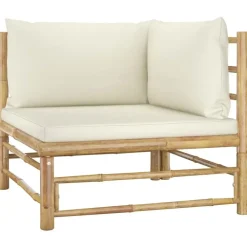Loungesets-vidaXL - Loungeset - Crèmewitte - Bamboe - 5 stuks - Met kussens