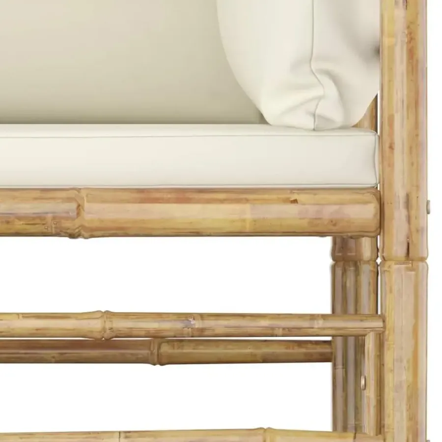 Loungesets-vidaXL - Loungeset - Crèmewitte - Bamboe - 5 stuks - Met kussens