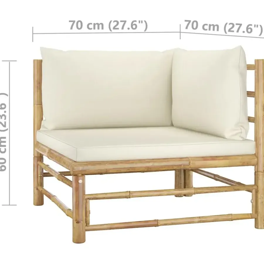 Loungesets-vidaXL - Loungeset - Crèmewitte - Bamboe - 5 stuks - Met kussens