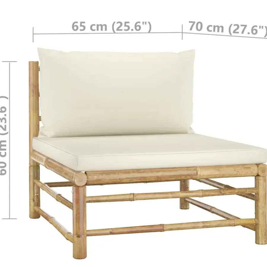 Loungesets-vidaXL - Loungeset - Crèmewitte - Bamboe - 5 stuks - Met kussens