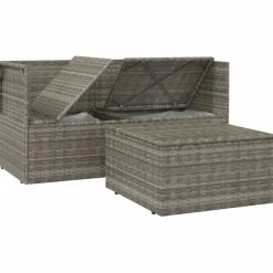 Loungesets-vidaXL - Loungeset - Grijs - Poly rattan - 3 stuks - Met kussens