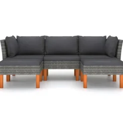 vidaXL - Loungeset - Grijs - Poly rattan - 5 stuks - Met kussens