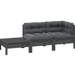 vidaXL - Loungeset - Grijs - Grenenhout - 3 stuks - Met kussens