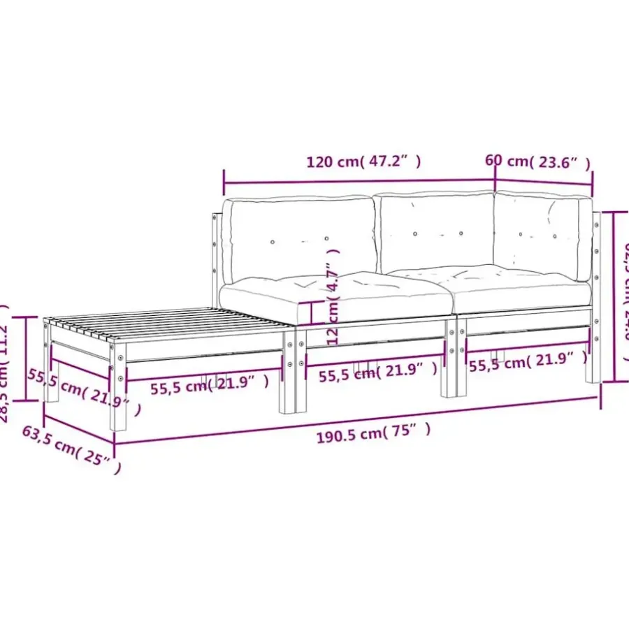 vidaXL - Loungeset - Grijs - Grenenhout - 3 stuks - Met kussens