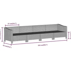 Loungebanken-vidaXL - Loungeset - Grijs - Poly rattan - 4 stuks - Met kussens