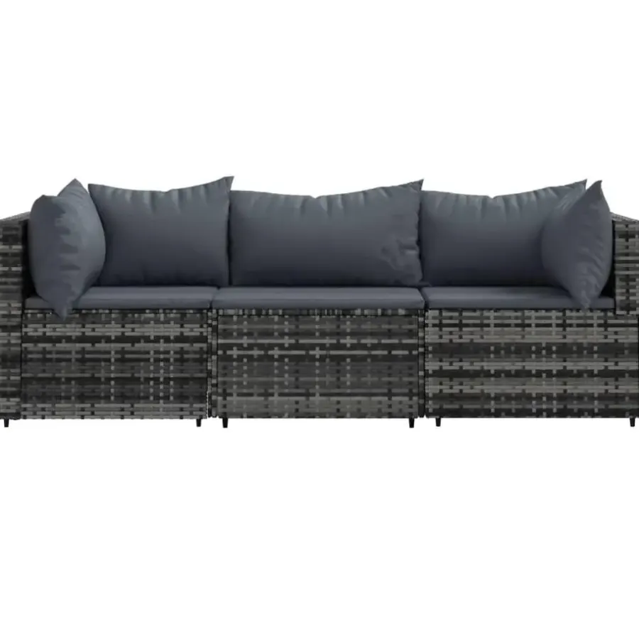 vidaXL - Loungeset - Grijs - Poly rattan - 3 stuks - Met kussens