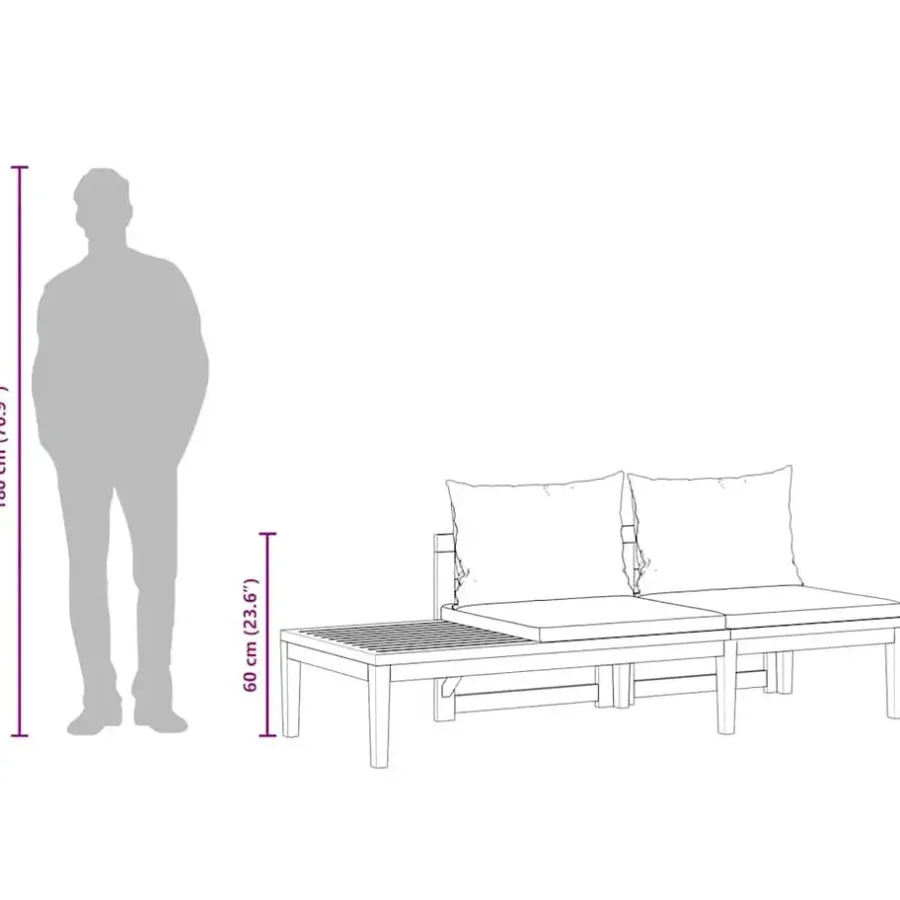 vidaXL - Loungeset - Grijs - Acaciahout - 2 stuks - Met kussens