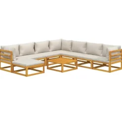 vidaXL - Loungeset - Lichtgrijze - Acaciahout - 9 stuks - Met kussens