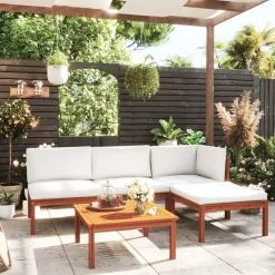 vidaXL - Loungeset - Wit - Acaciahout - 5 stuks- Met kussens