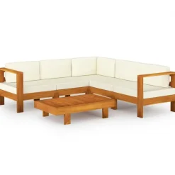 Loungesets-vidaXL - Loungeset - Wit - Acaciahout - 6 stuks - Met kussens - 100x60 cm