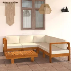 Loungesets-vidaXL - Loungeset - Wit - Acaciahout - 6 stuks - Met kussens - 100x60 cm